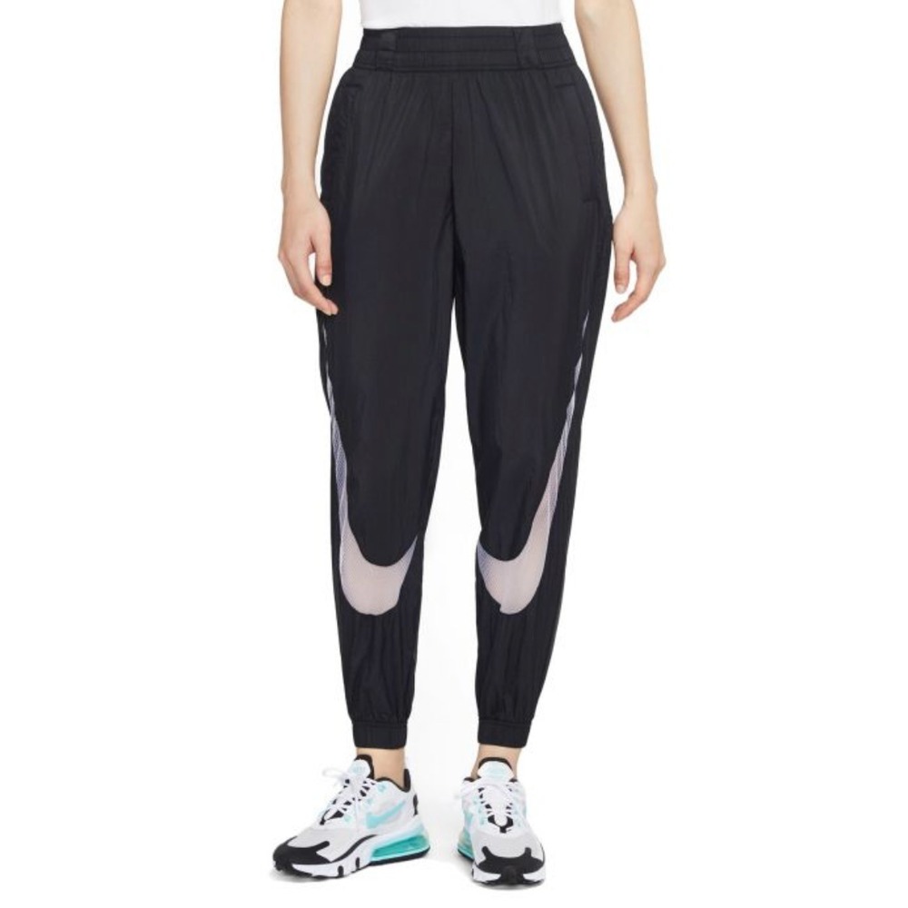 New NIKE SPORTSWEAR WOVEN PANTS Large Women Black/White-light Aqua CZ8286-010